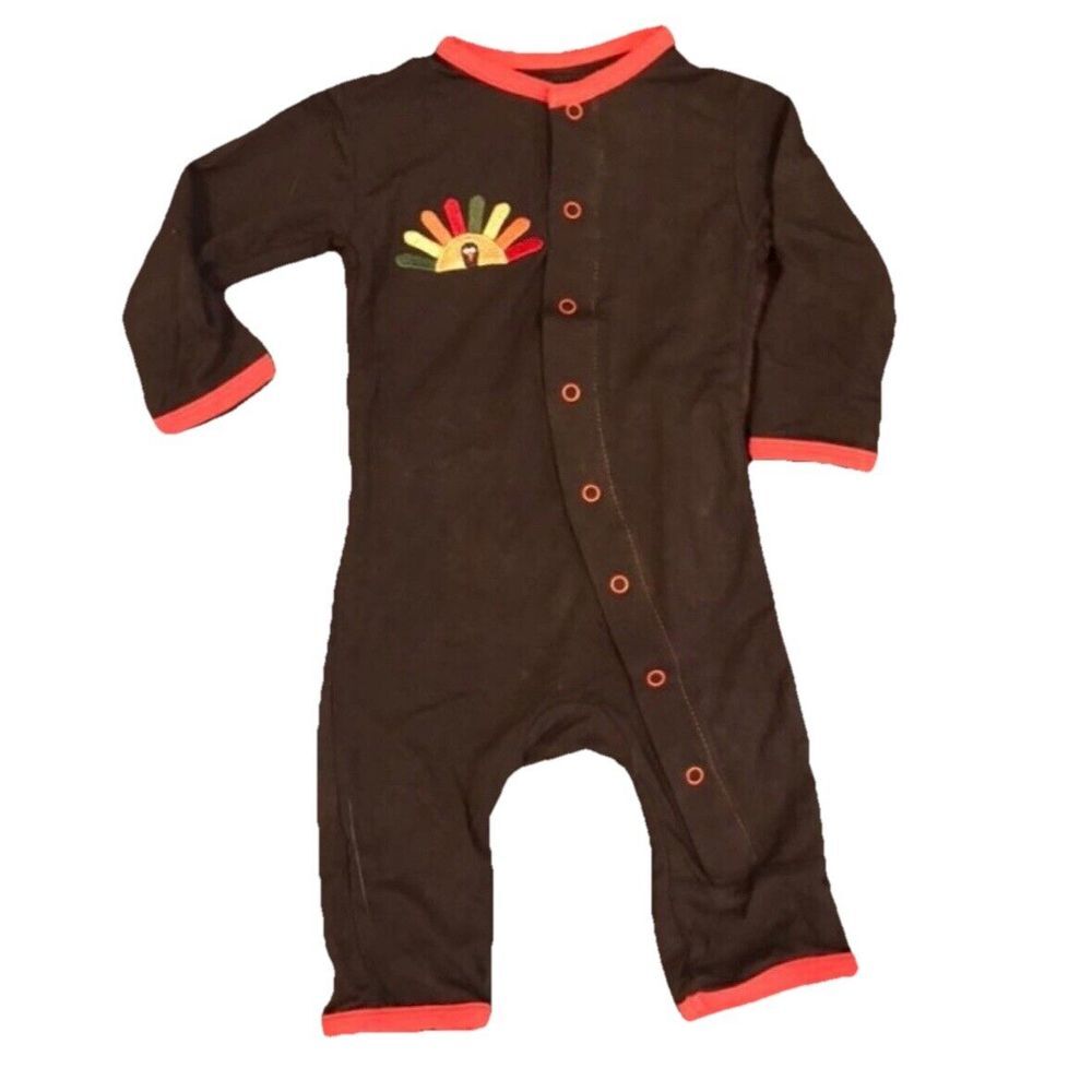 Kickee pants bamboo thanksgiving turkey coverall 0-3 mo‎ holiday soft embroidery